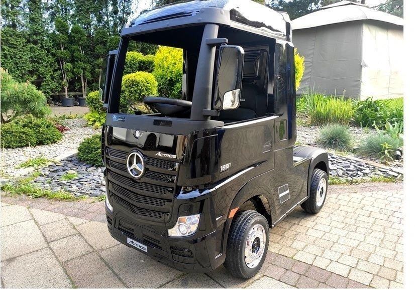 Lean Cars Vaikiškas elektromobilis sunkvežimis Mercedes Actros juodas lakuotas su MP4