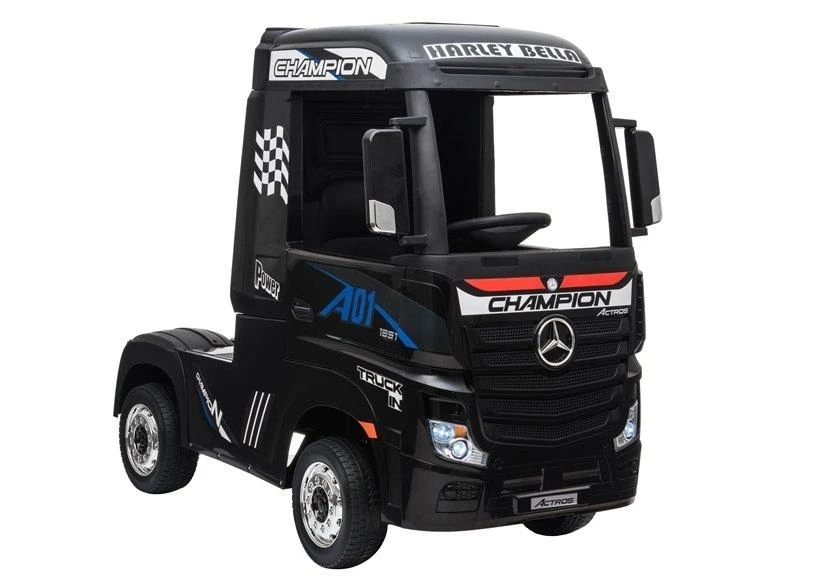 Lean Cars Vaikiškas elektromobilis sunkvežimis Mercedes Actros juodas lakuotas su MP4