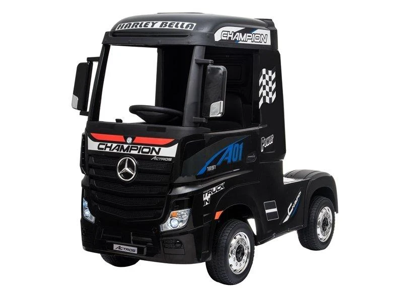 Lean Cars Vaikiškas elektromobilis sunkvežimis Mercedes Actros juodas lakuotas su MP4