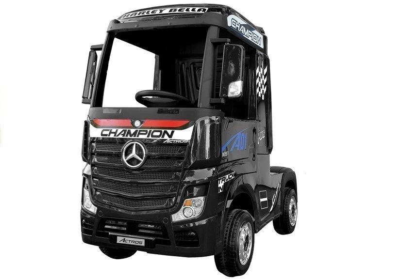Lean Cars Vaikiškas elektromobilis sunkvežimis Mercedes Actros juodas lakuotas su MP4