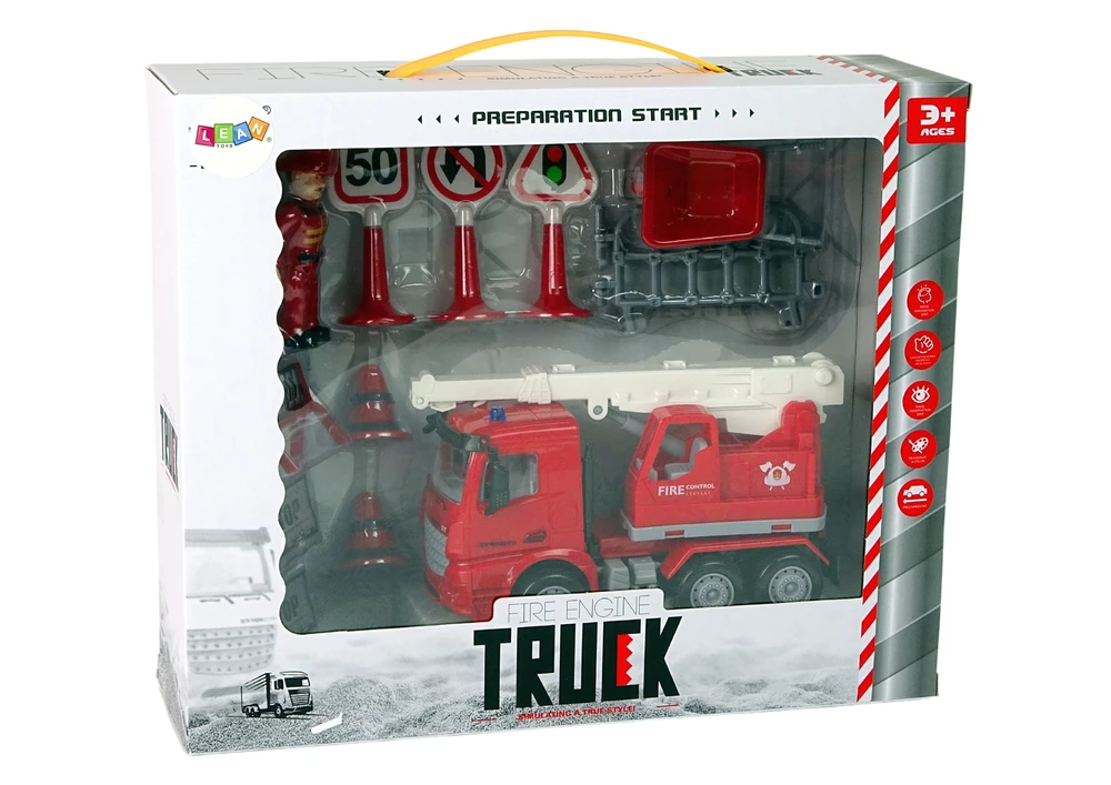 Lean Toys Gaisrinė mašina su priedais, raudona