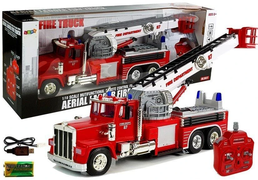 Lean Toys Gaisrinės mašina su nuotoliniu valdymu ir ištraukiama kopėčia, 60 cm, 1:18