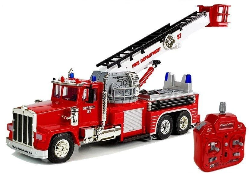 Lean Toys Gaisrinės mašina su nuotoliniu valdymu ir ištraukiama kopėčia, 60 cm, 1:18