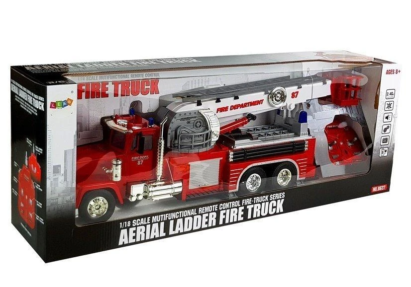 Lean Toys Gaisrinės mašina su nuotoliniu valdymu ir ištraukiama kopėčia, 60 cm, 1:18