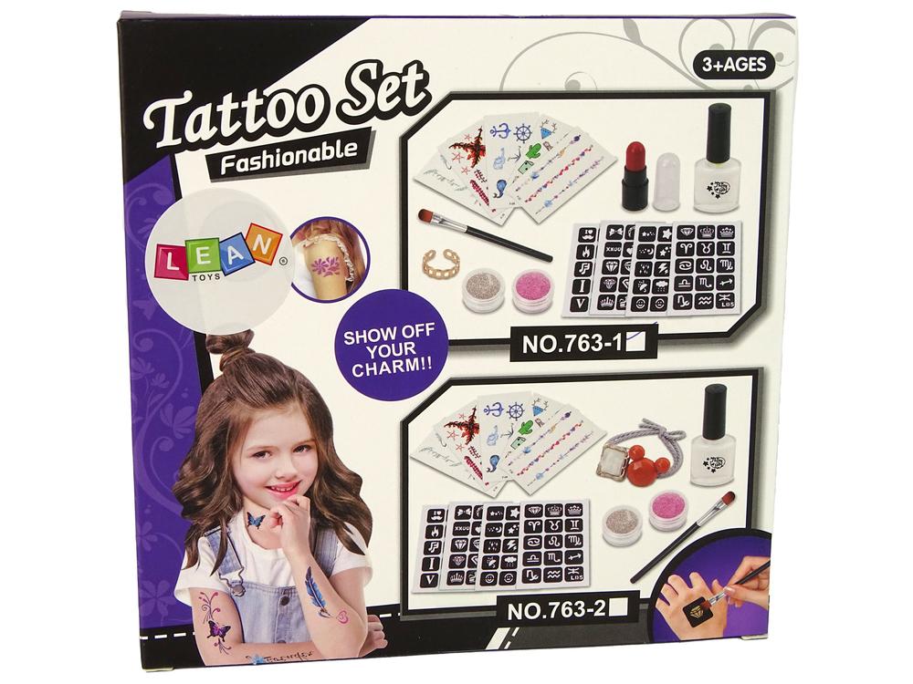 Lean Toys TATUiruočių rinkinys, Blizgančios tatuiruotės, lipdukai, POLIKAS, DOVANA 3 viename