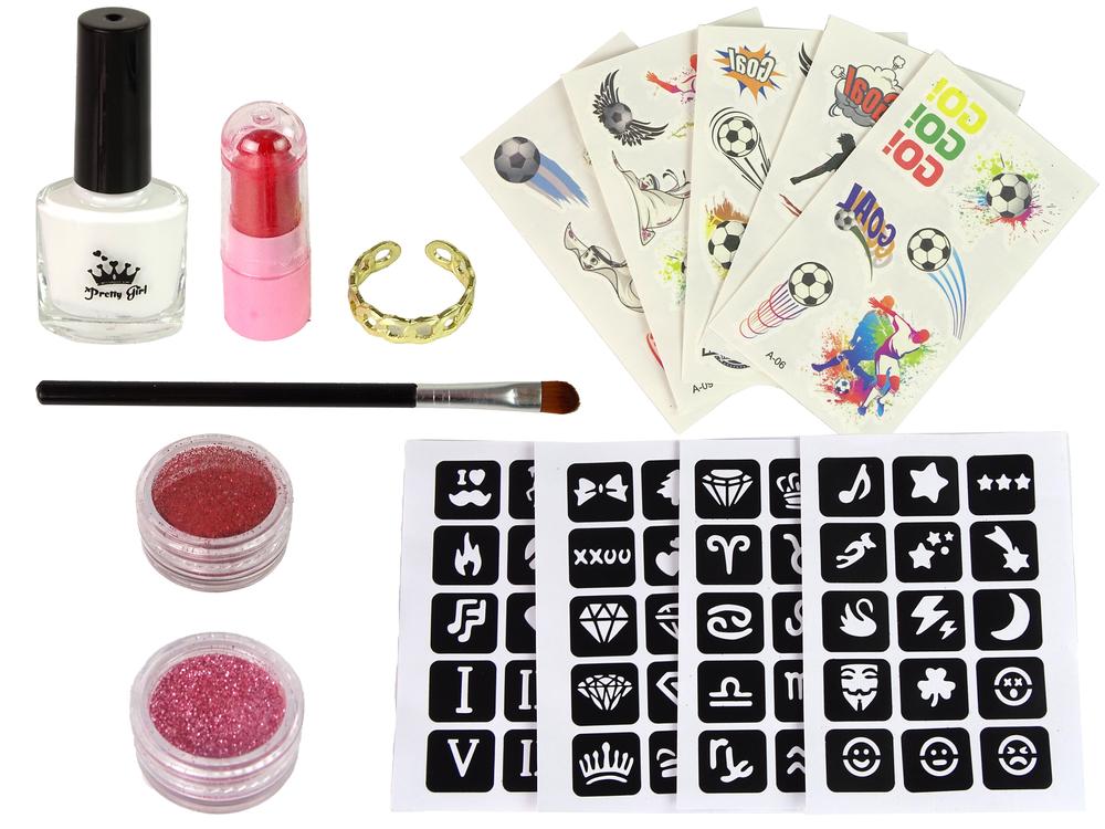 Lean Toys TATUiruočių rinkinys, Blizgančios tatuiruotės, lipdukai, POLIKAS, DOVANA 3 viename