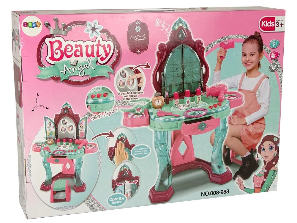 Lean toys kosmetinis staliukas su veidrodžiu ir šviesomis