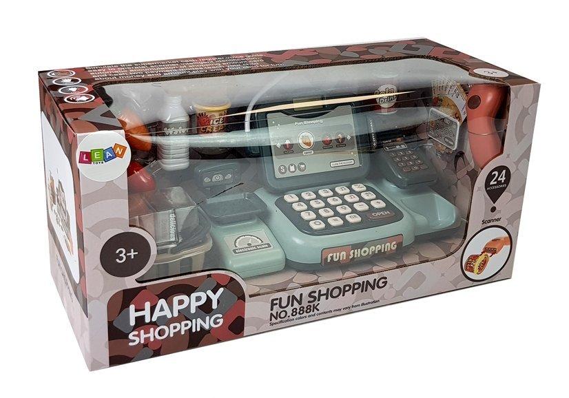 Lean Toys Žaislinis kasos aparatas su mikrofonu ir skeneriu