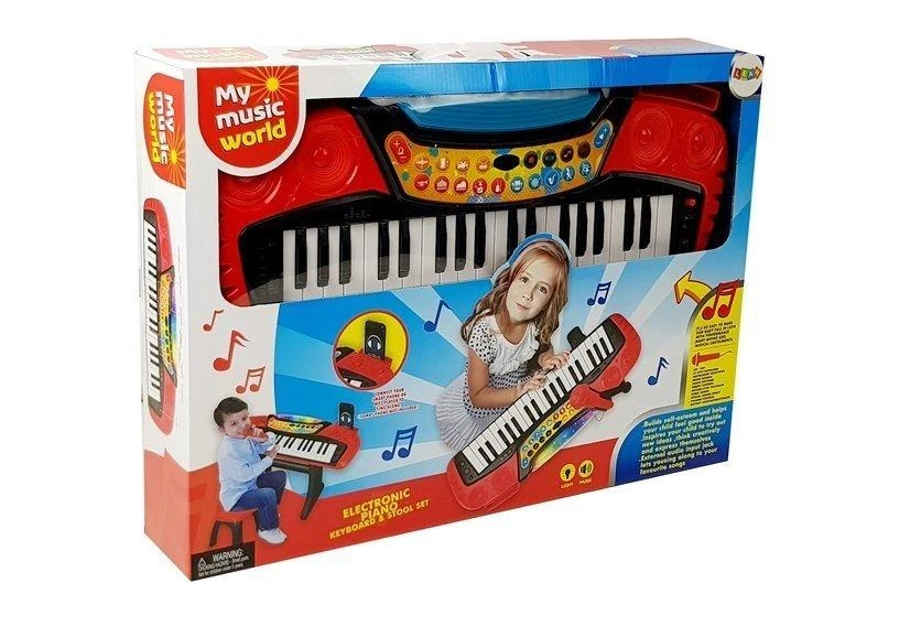 Lean Toys Klaviatūra su stovu, kėdute ir mikrofonu – 37 klavišai, raudona