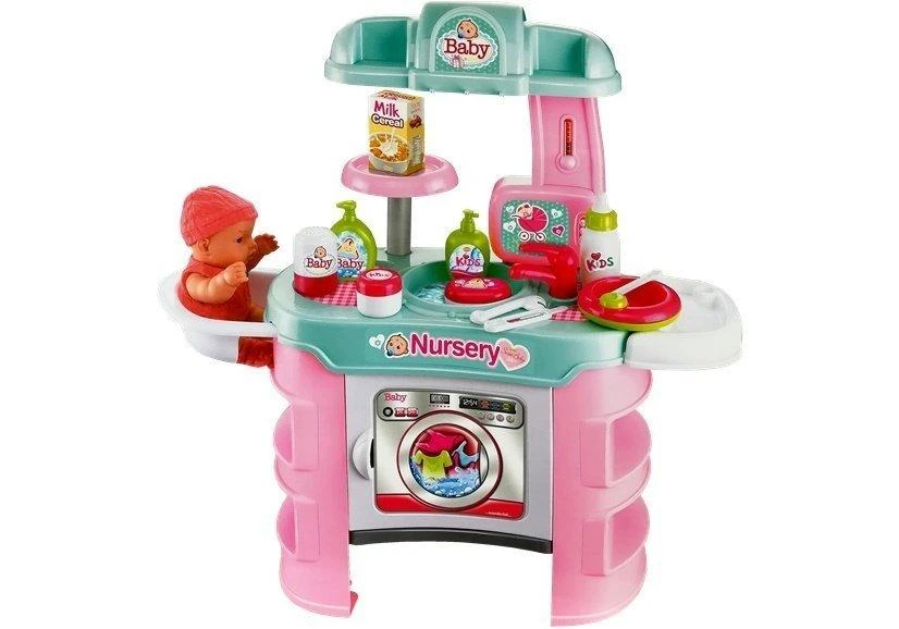 Lean Toys Vaikiškas priežiūros žaidimų rinkinys su skalbimo mašina ir priedais
