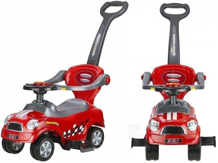 Lean Cars Paspiriama mašinėlė-stumdukas Coupe, raudona, su muzikiniais mygtukais