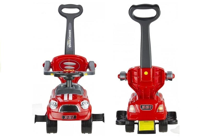 Lean Cars Paspiriama mašinėlė-stumdukas Coupe, raudona, su muzikiniais mygtukais