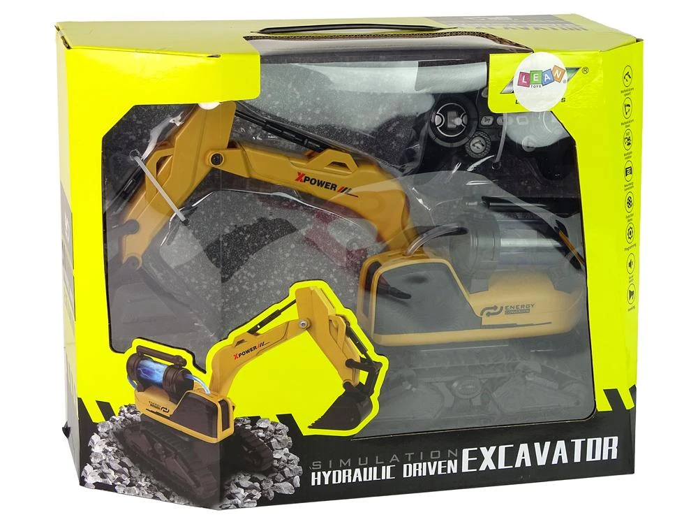 Lean Toys Nuotoliniu būdu valdomas vikšrinis ekskavatorius LeanToys, geltonas
