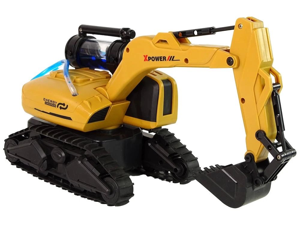 Lean Toys Nuotoliniu būdu valdomas vikšrinis ekskavatorius LeanToys, geltonas