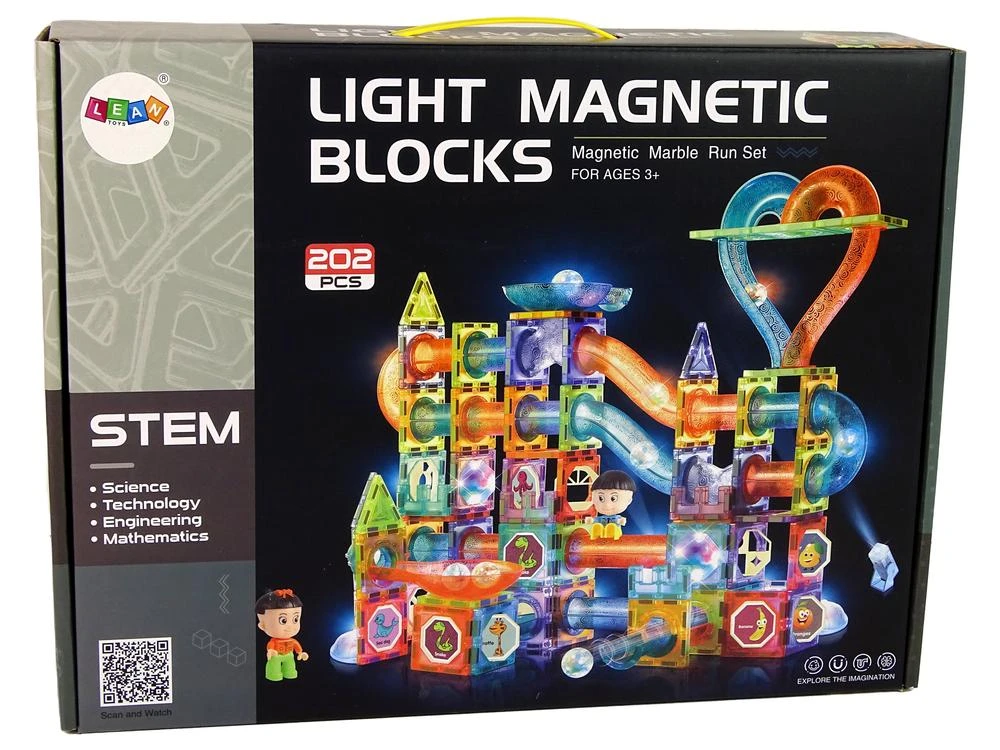 Lean Toys Kamuoliukų trasa su magnetiniais blokeliais, 202 detalės