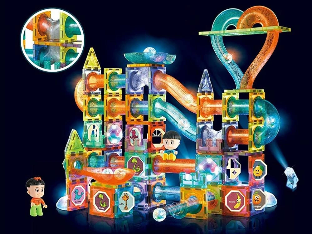 Lean Toys Kamuoliukų trasa su magnetiniais blokeliais, 202 detalės