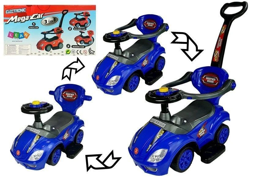 Lean Cars Vaikiškas paspirtukas Mega Car, 3 viename, 85 cm