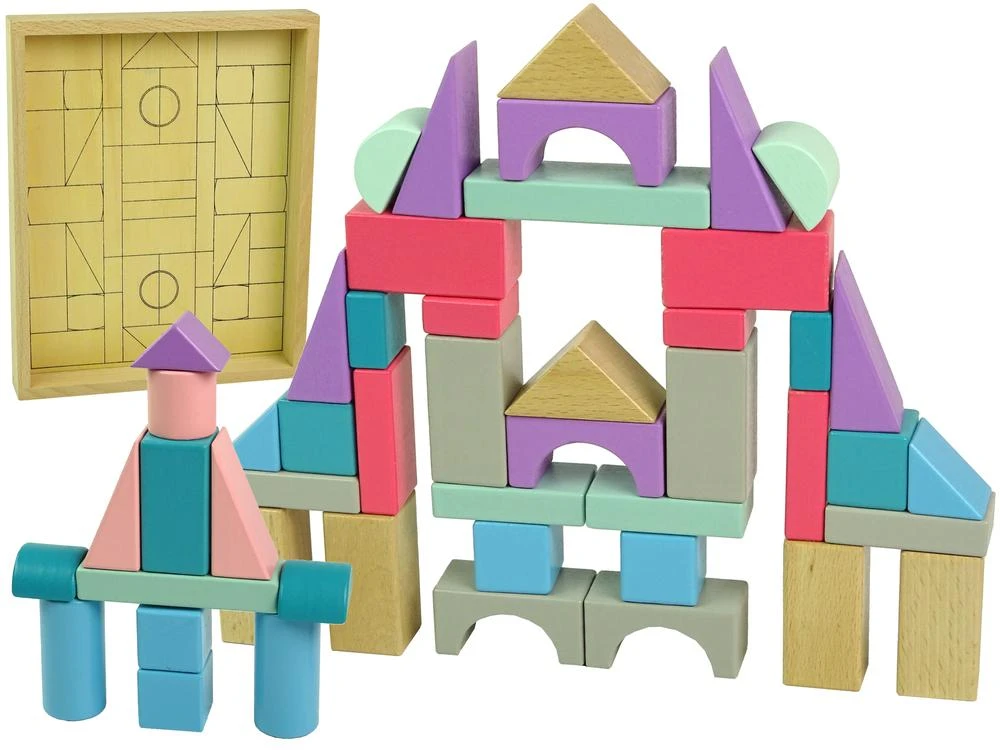 Medinių kaladėlių rinkinys mergaitėms Lean Toys Pilis, 55 vnt.