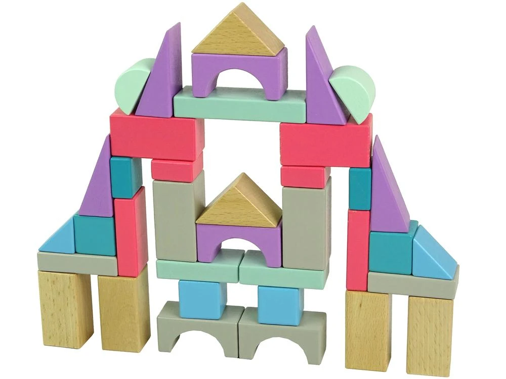 Medinių kaladėlių rinkinys mergaitėms Lean Toys Pilis, 55 vnt.