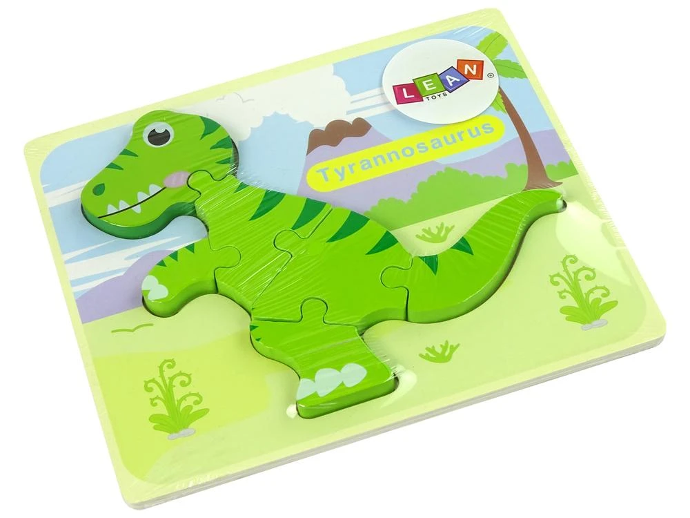 Lean Toys Medinė dėlionė dinozauras žalias