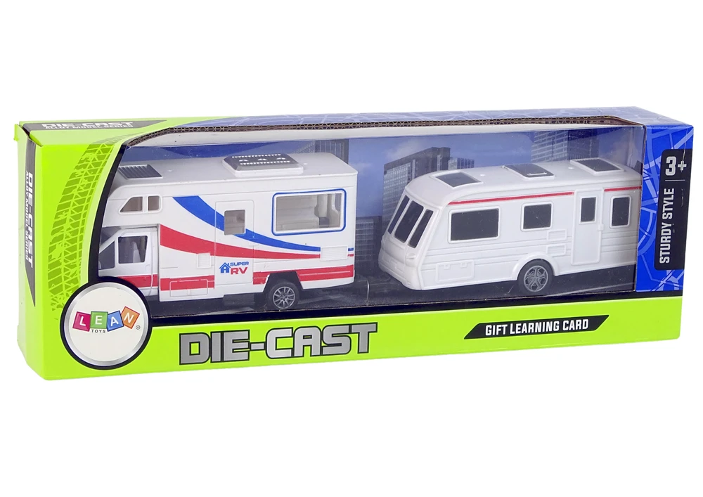 Lean Toys Kelionių automobilis su priekaba, baltas