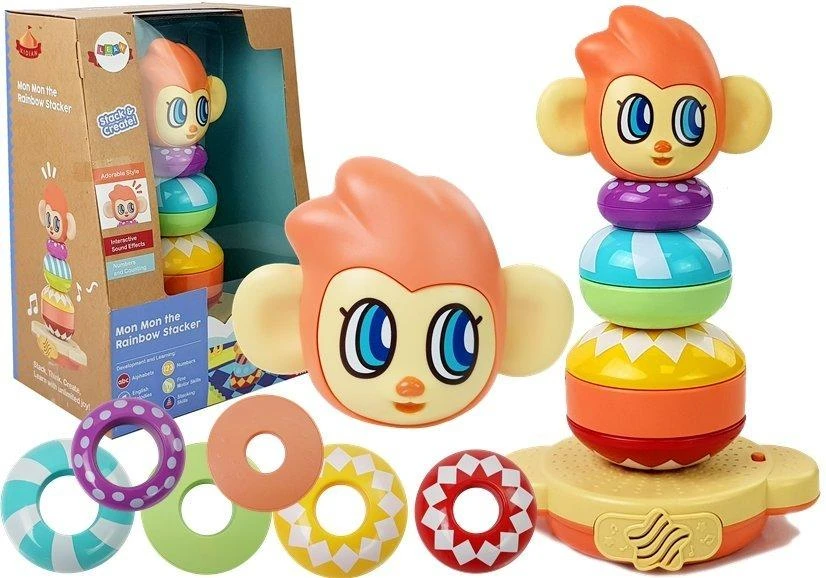 Piramidė Beždžionėlė Lean toys Mon Mon the Rainbow Stacker