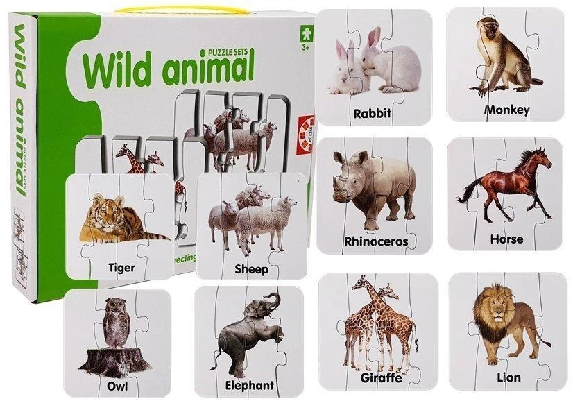 Lean Toys Edukacinė dėlionė "Laukiniai gyvūnai", anglų k., 10 derinių