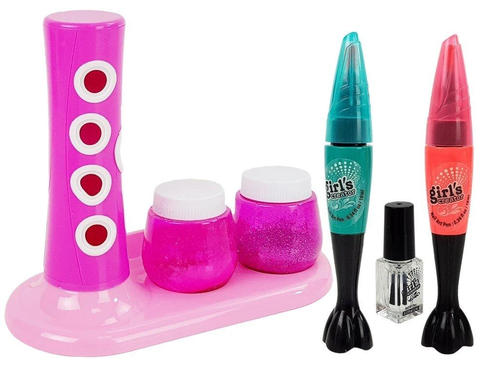 Lean Toys Nagų lakavimo rinkinys mergaitėms – su blizgučių dozatoriumi ir spalvingais lipdukais