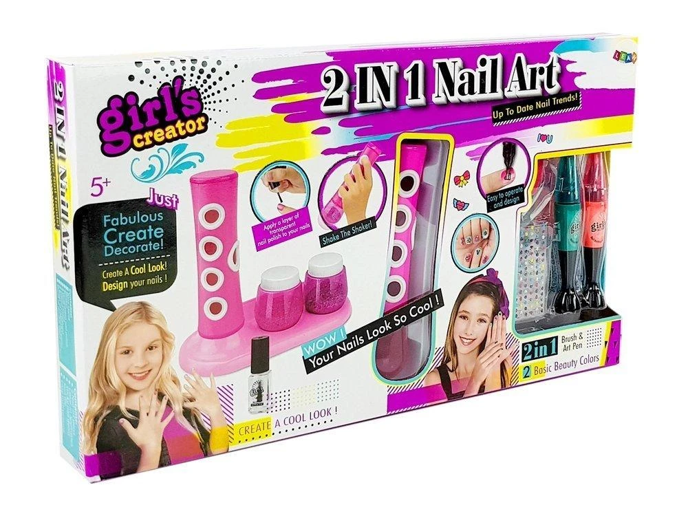 Lean Toys Nagų lakavimo rinkinys mergaitėms – su blizgučių dozatoriumi ir spalvingais lipdukais