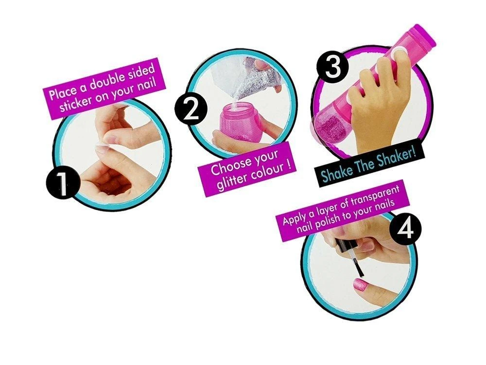 Lean Toys Nagų lakavimo rinkinys mergaitėms – su blizgučių dozatoriumi ir spalvingais lipdukais