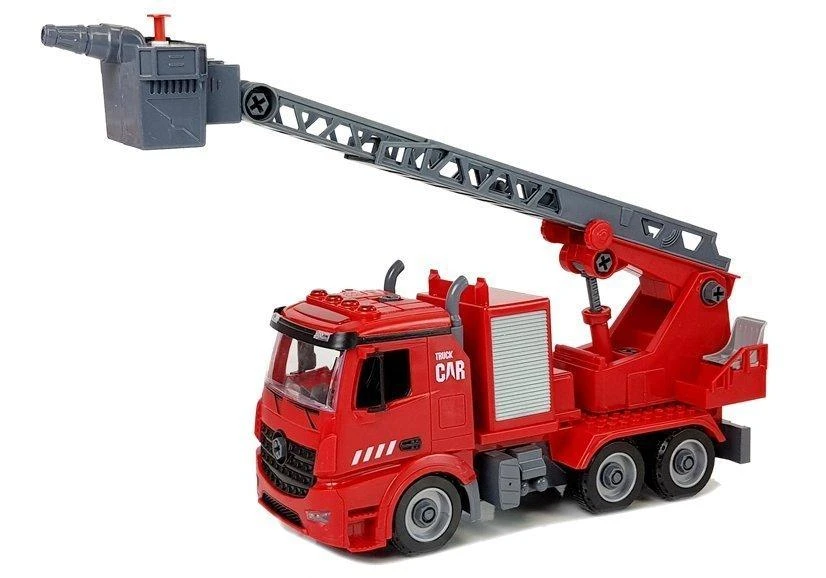 Žaislinis ardomas ugniagesių gelbėtojų autokeltuvas su priedais Lean Toys, raudonas, 54x32x9,5 cm