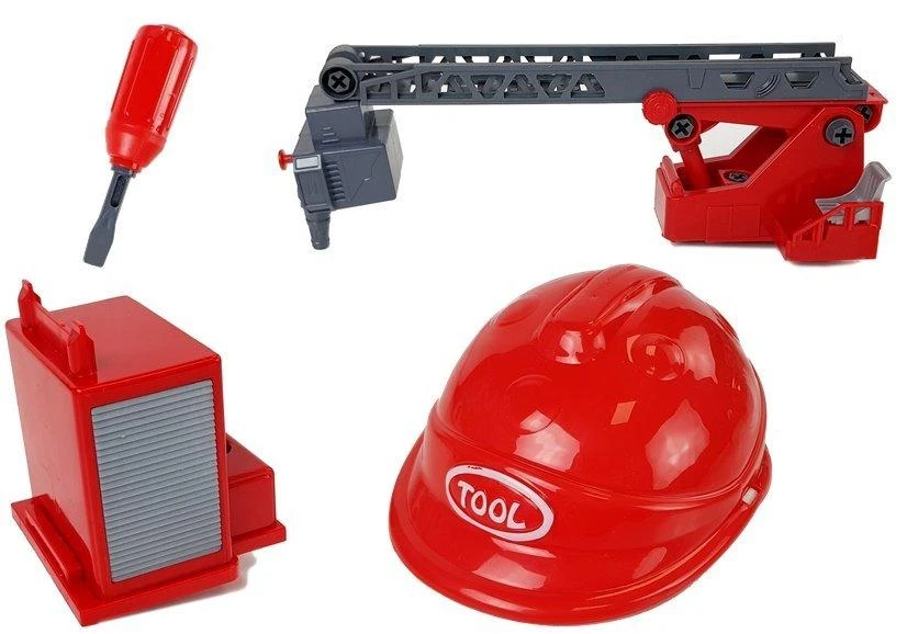Žaislinis ardomas ugniagesių gelbėtojų autokeltuvas su priedais Lean Toys, raudonas, 54x32x9,5 cm
