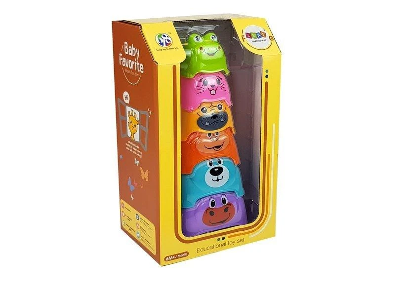 Piramidka Žaislinė piramidė vaikams Lean Toys su gyvūnų formos puodeliais