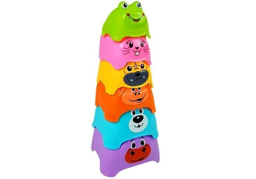 Piramidka Žaislinė piramidė vaikams Lean Toys su gyvūnų formos puodeliais