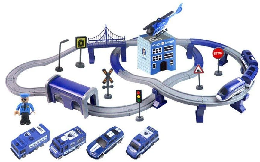 Lean Cars Policijos miesto traukinio rinkinys mėlynas