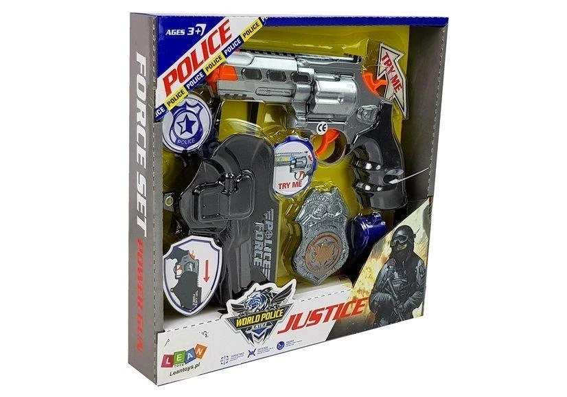 Lean Toys Vaikiškas policijos rinkinys su revolveriu ir priedais