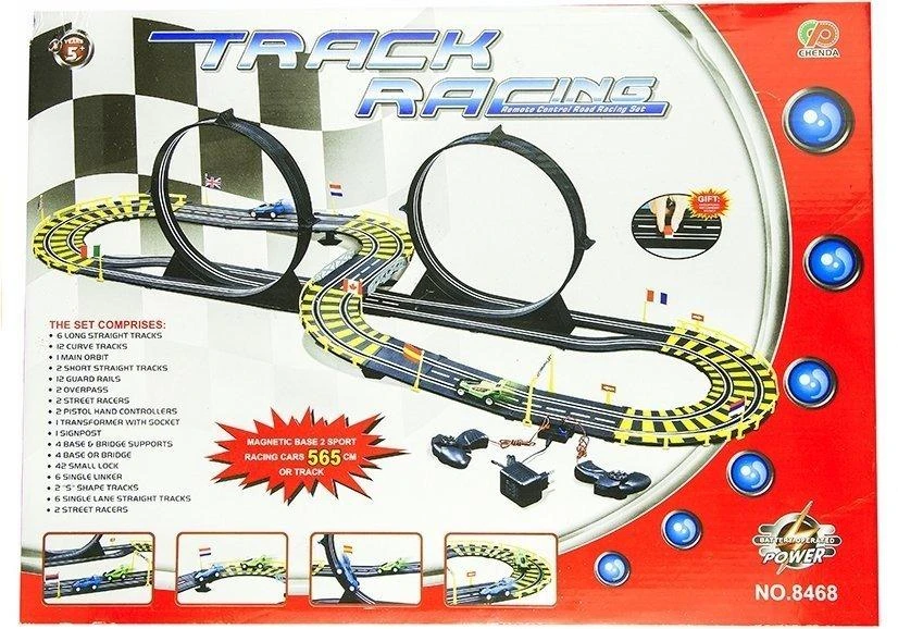 Lean Toys Automobilių lenktynių trasa su dviem mašinomis, 565 cm
