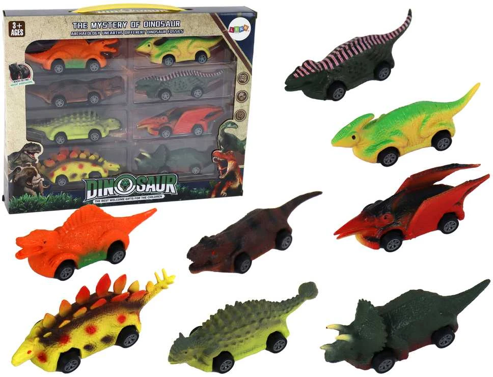 Spyruoklinių automobilių - dinozaurų rinkinys Lean toys, 8 vnt.