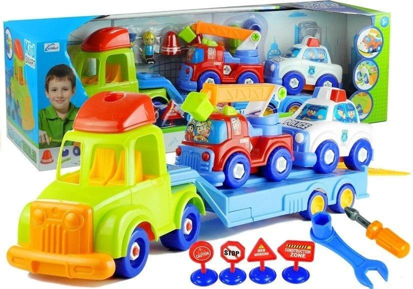 Lean Toys Vilkikas su automobiliukais ir aksesuarais
