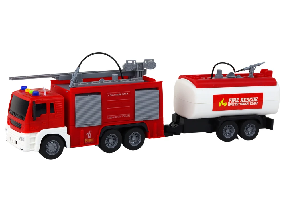 Lean Toys Gaisrinės mašina su priekaba 1:16 su šviesos ir garso efektais