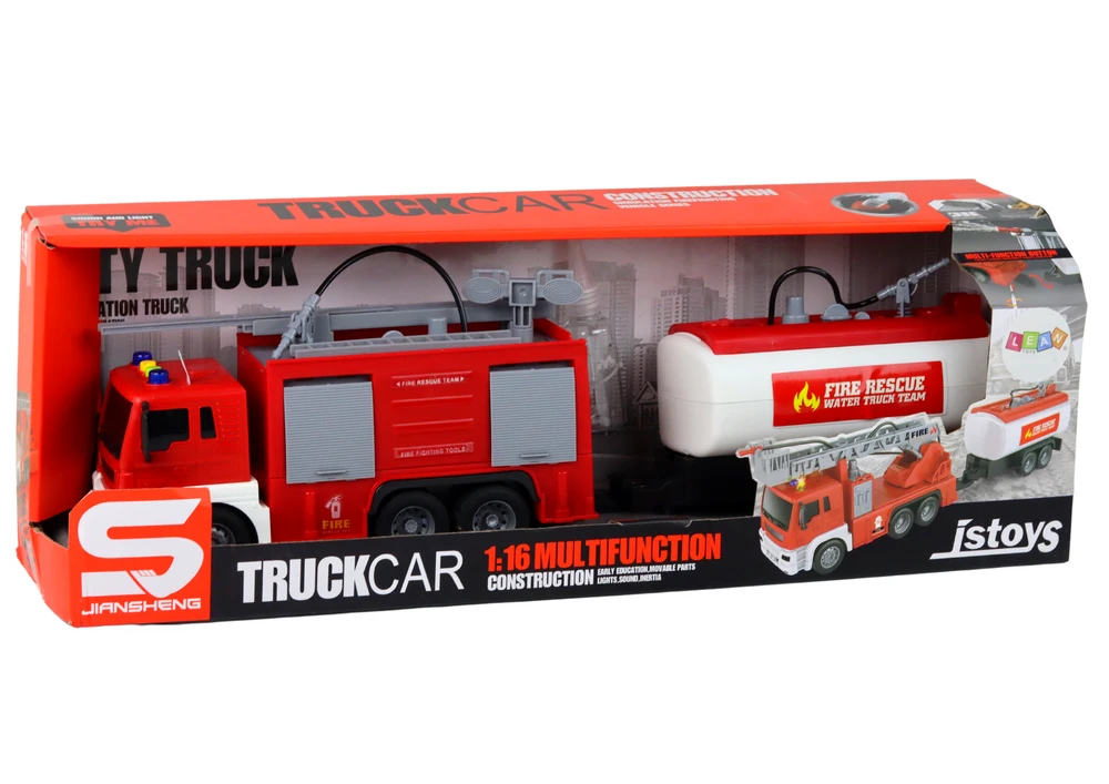 Lean Toys Gaisrinės mašina su priekaba 1:16 su šviesos ir garso efektais