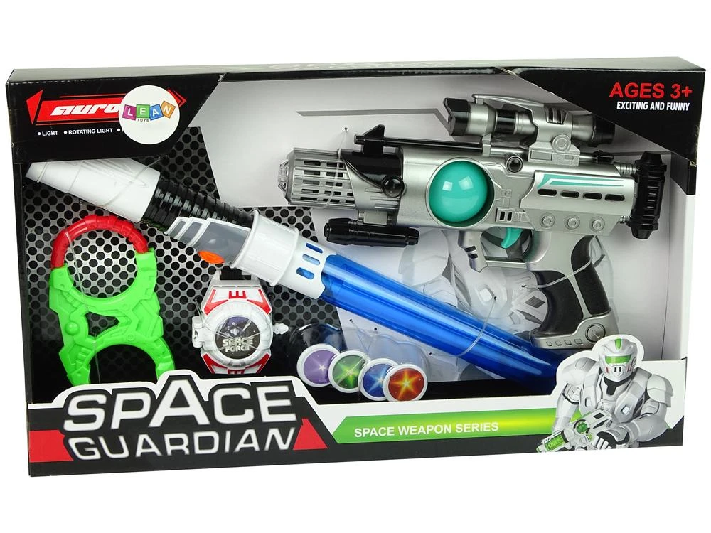 Lean Toys Kosminio Kario Rinkinys su Lazeriniu Pistoletu ir Šviesos Kardu