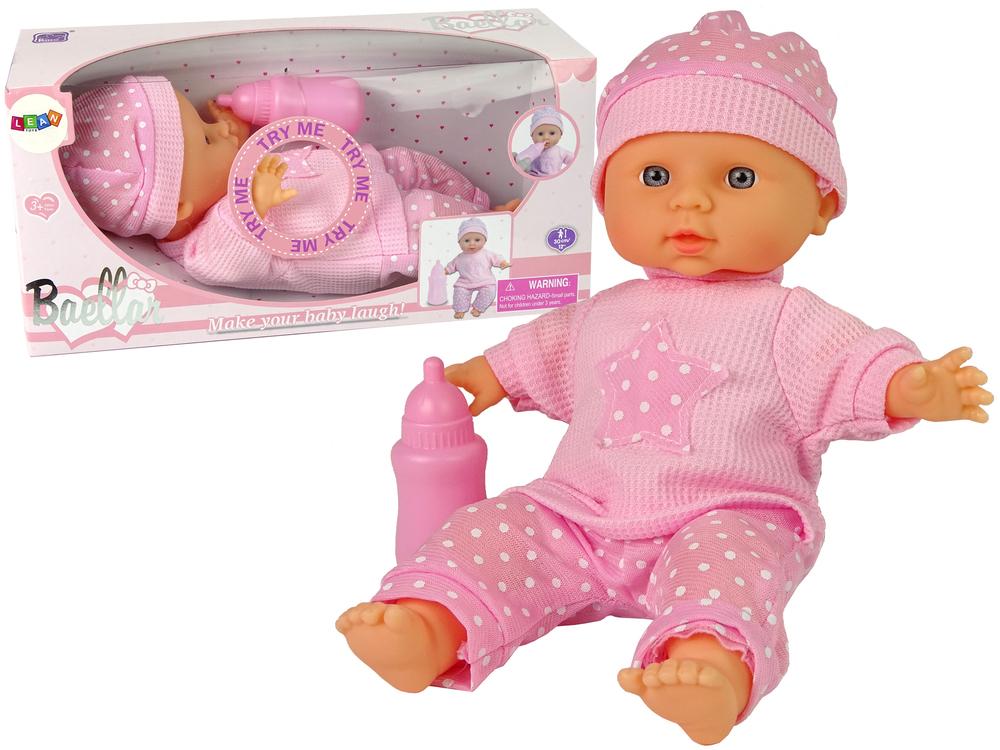 Lean Toys ROŽINĖ LĖLĖ KŪDIKIS SU GARSU IR BUTELIUKU
