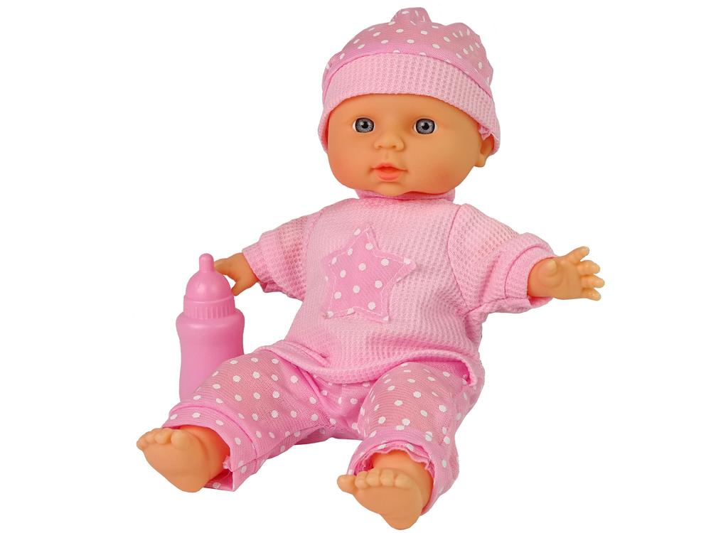 Lean Toys ROŽINĖ LĖLĖ KŪDIKIS SU GARSU IR BUTELIUKU