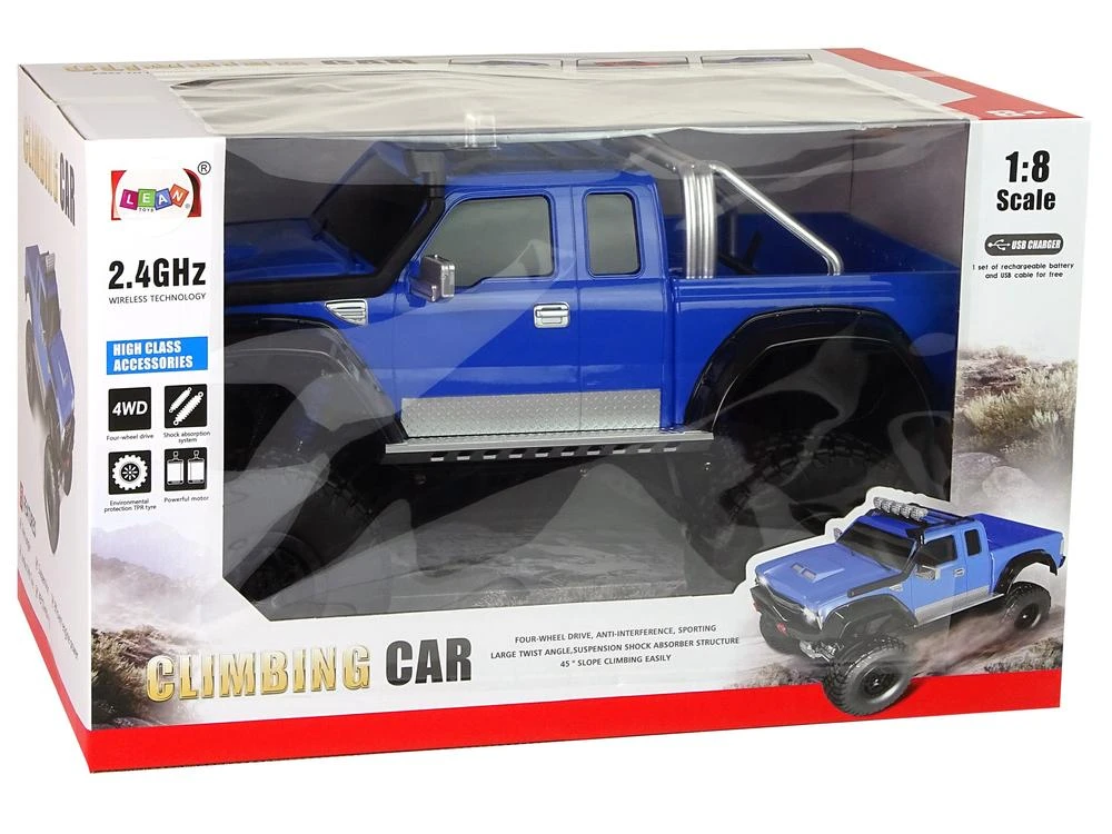 Lean Toys 1:8 mėlynas 4x4 bekelės R/C automobilis su 2.4G valdikliu