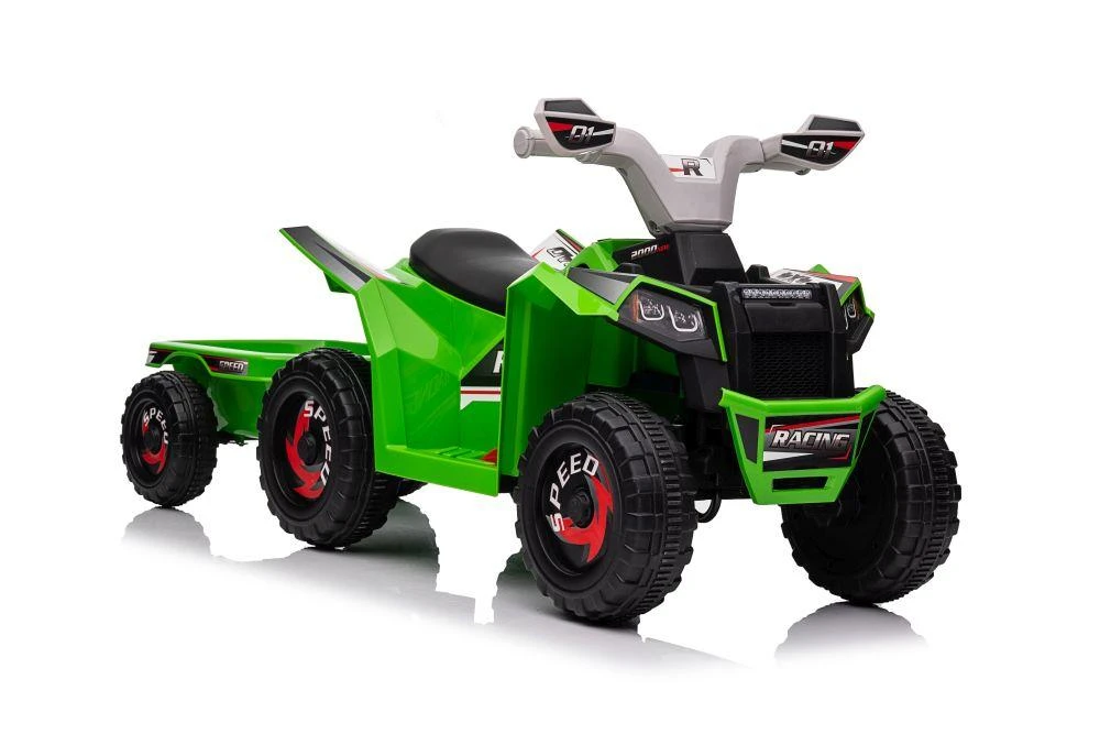Lean Cars XMX630T vihreä akkukäyttöinen mönkijä peräkärryllä