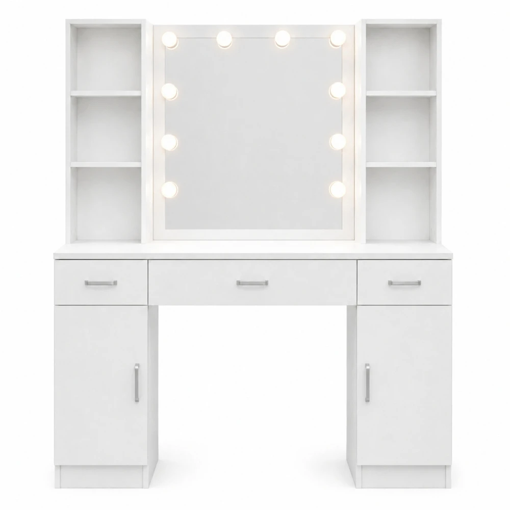 Lean Cosmetic Dressing Table with LED Mirror, Drawer Cabinets, Baltas, 141x114x39 cm