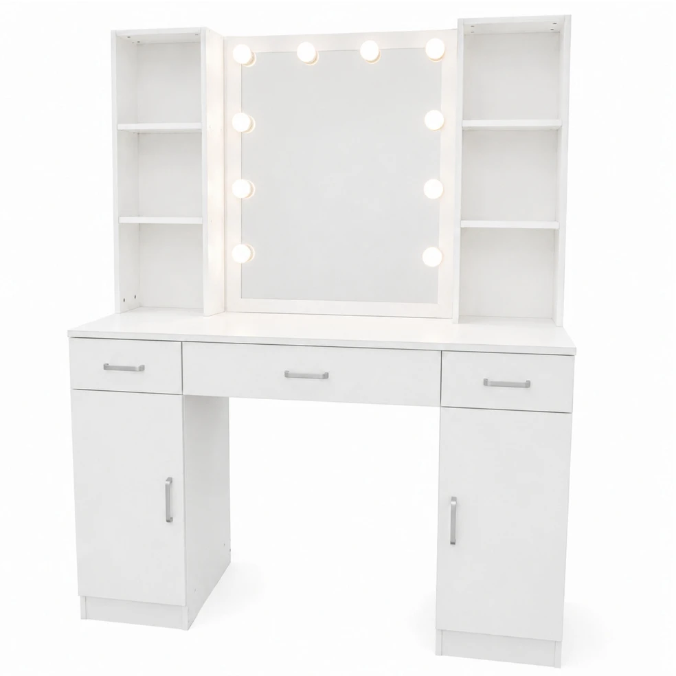 Lean Cosmetic Dressing Table with LED Mirror, Drawer Cabinets, Baltas, 141x114x39 cm