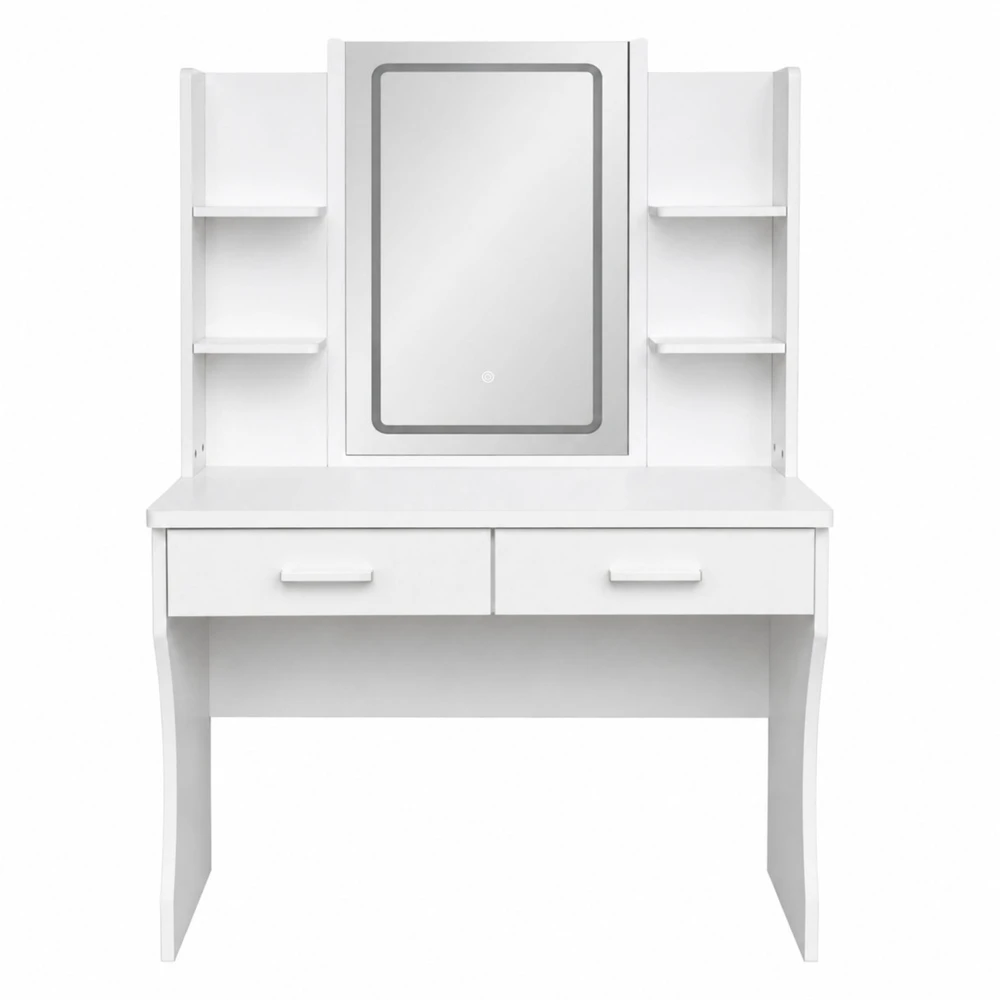 Lean Kosmetinis staliukas su LED veidrodžiu ir 2 stalčiais, baltas, 140 × 80 × 40 cm