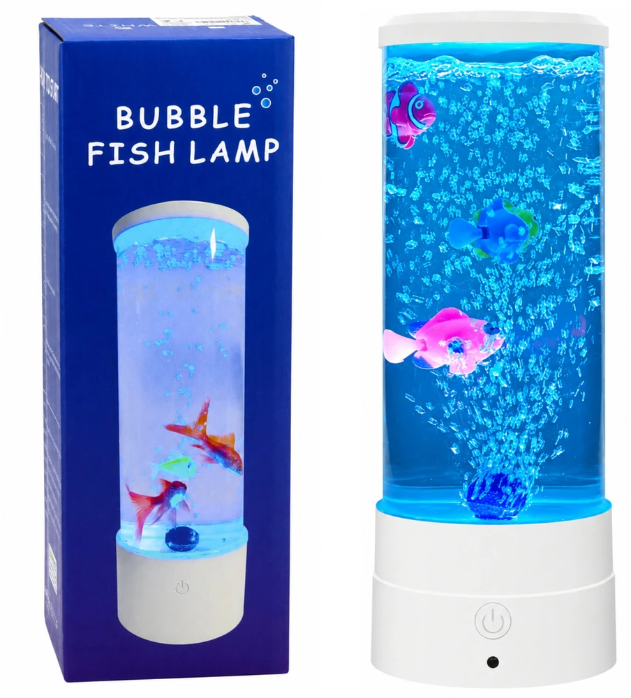 Lean Lampka Dekoratyvinė naktinė LED RGB akvariumo lempa su žuvytėmis, 16 spalvų, USB, balta